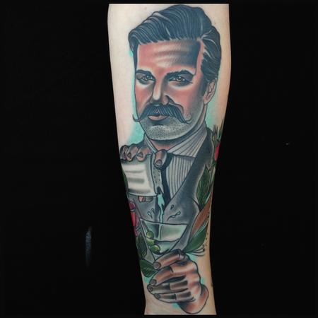 Gary Dunn - color traditional bartender tattoo, Gary Dunn Art Junkies tattoo